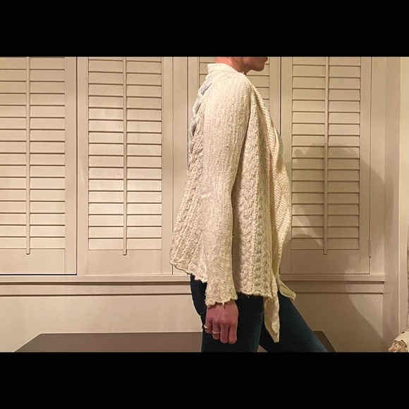 Anthropologie cream and blue braided cardigan sweater - Picture 6 of 13